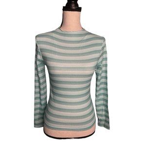 Calibe Shirt Womens Small Green Ombre Striped Long Sleeve Lettuce High Neck